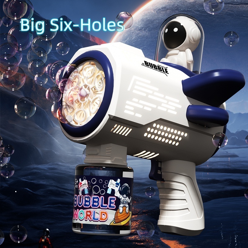 Big 6 Holes Bubble Machine Guns Batteries Charging Aircraft Bubble Blower Machine Plastic Space Astronaut Bubble Gun