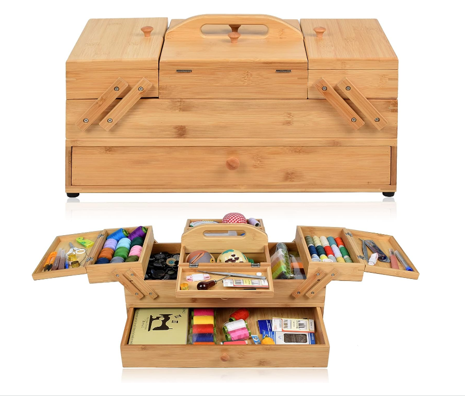 Factory offer OEM ODM 3 Tier Drawers Craft Tools Needles Crafting Hobby Storage Wooden Sewing Box Organizer for Sewing Supplies