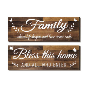 Rustic Bless Art Farmhouse Entryway Bedroom Living Room Office Home Brown Wooden Family Decoration Board Wood Signs Home Decor