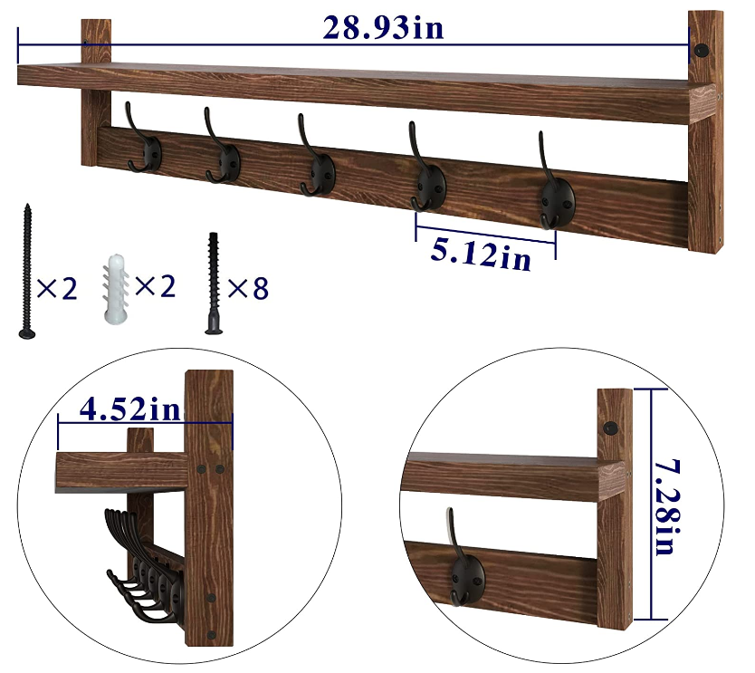 Bathroom Living Room Bedroom Entryway Hanging Shelf Mounted Factory Price Custom 5 Dual Wood Rack Wall Wooden Coat Hangers