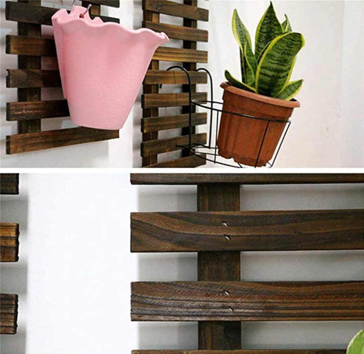 Indoor Outdoor Decorative Shelf Living Room Plant Stretching Grid Hanging Stand Wood Wall Mounted Flower Pot Holder