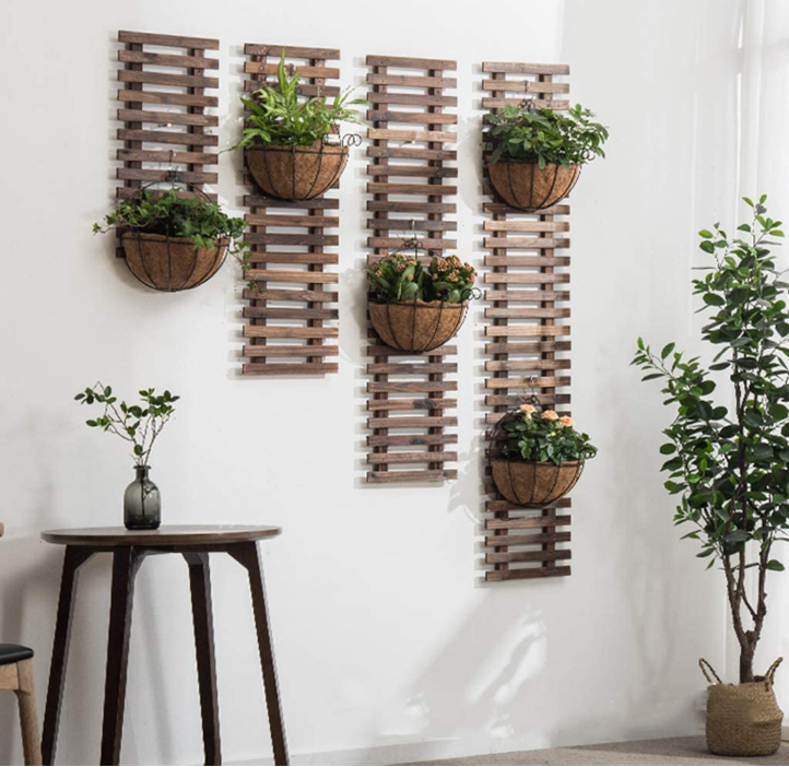 Indoor Outdoor Decorative Shelf Living Room Plant Stretching Grid Hanging Stand Wood Wall Mounted Flower Pot Holder