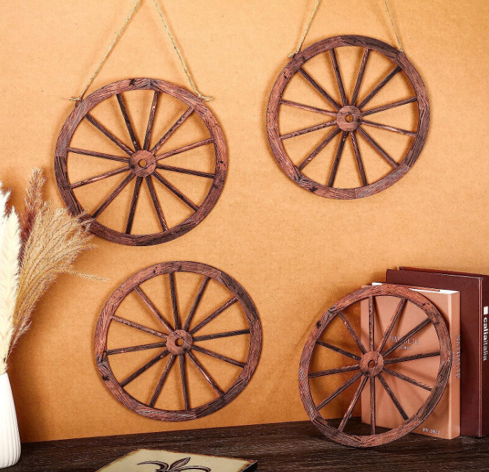 Wall Art Farmhouse Rustic Yard Wooden Hanging Decorative  Decor Wooden Wagon Wheel