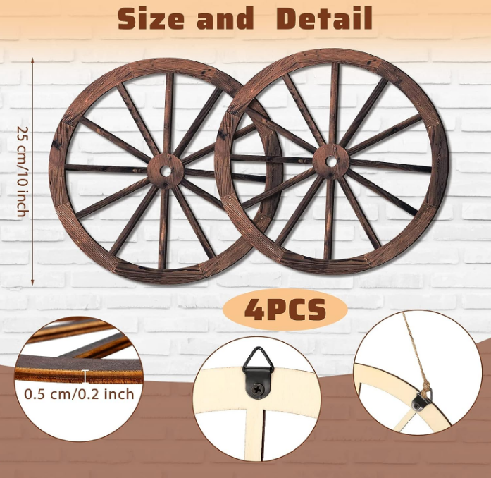 Wall Art Farmhouse Rustic Yard Wooden Hanging Decorative  Decor Wooden Wagon Wheel