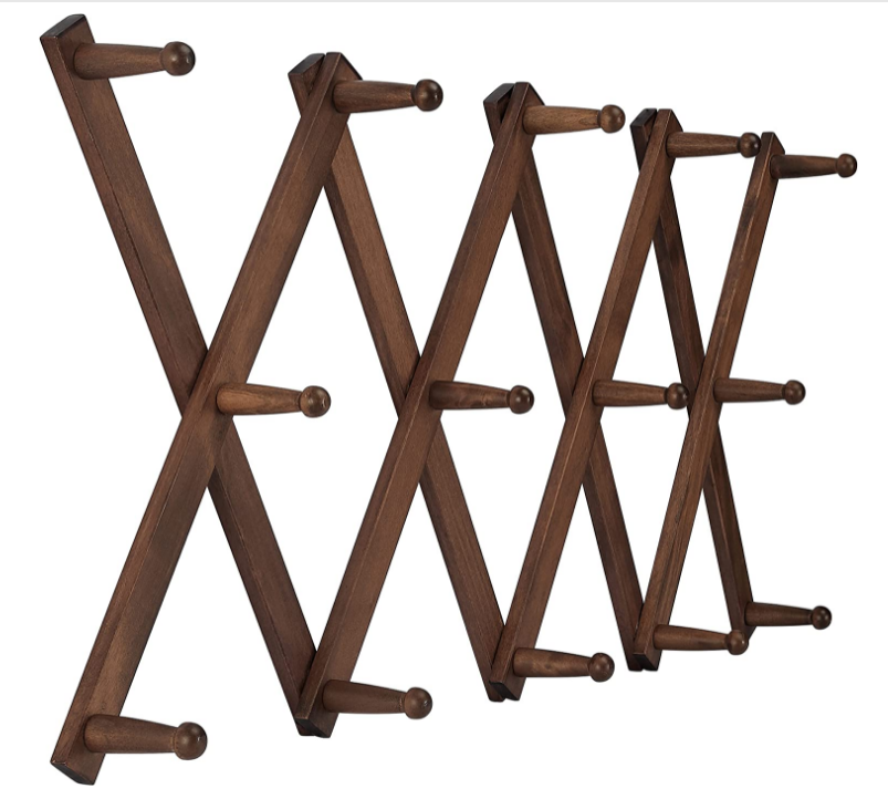 Modern Mounted Solid Walnut Wooden Wall Hat Accordion  Expandable Coat Rack Wall Hanger