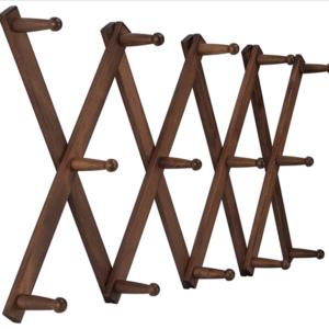 Modern Mounted Solid Walnut Wooden Wall Hat Accordion  Expandable Coat Rack Wall Hanger