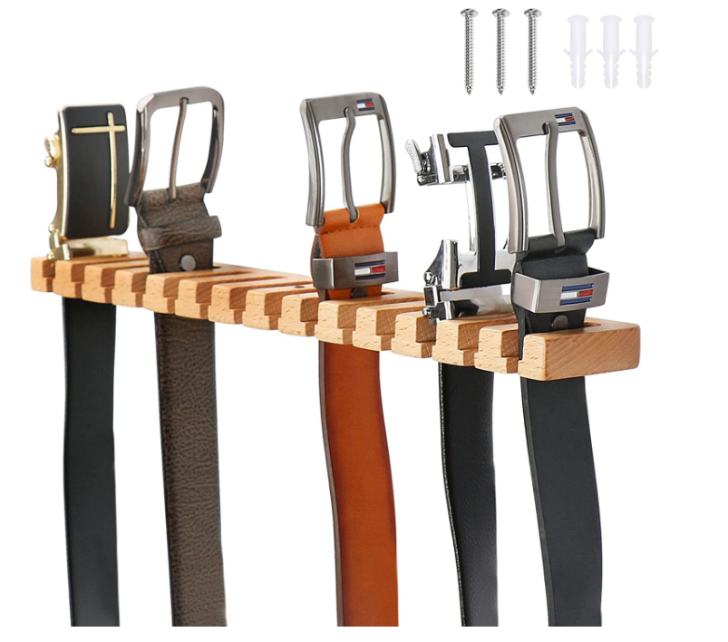 Closet 14 Belts Through Nails Rack Swivel Hook Tie Organizer Display Closet Door Pack Natrual Wooden Wall Mount Belt Hanger