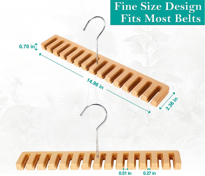 Closet 14 Belts Through Nails Rack Swivel Hook Tie Organizer Display Closet Door Pack Natrual Wooden Wall Mount Belt Hanger