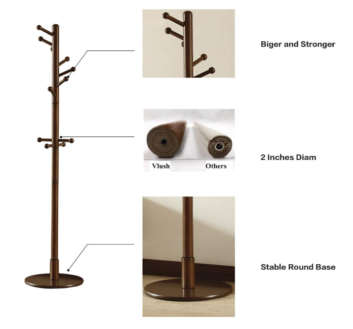 New design Hat Purse Scarves Handbags Umbrella Sturdy Clothes hanger Tree Wooden Coat Rack Stand