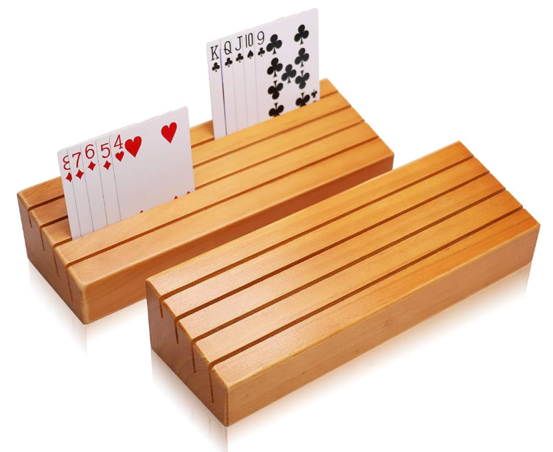 Kids Seniors Adults Extended Versions Long Enough Bridge Tray Canasta Strategy Wood Rack Organizer Wooden Playing Card Holder