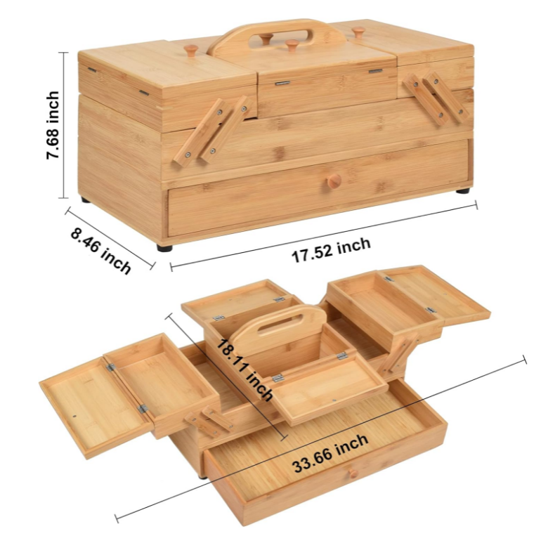 Factory offer OEM ODM 3 Tier Drawers Craft Tools Needles Crafting Hobby Storage Wooden Sewing Box Organizer for Sewing Supplies