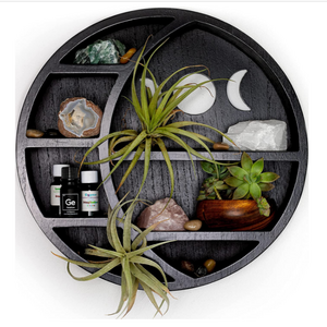 2024 Moon Phase Rustic Boho Essential Oil  Small Plant Wooden Hanging Floating Shelf Crystals Stone Crescent Moon Shelf