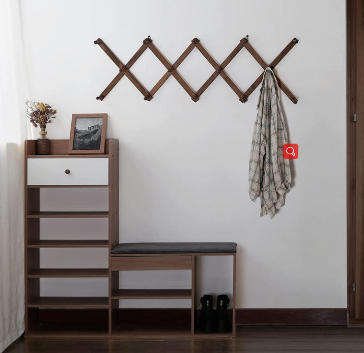 Modern Mounted Solid Walnut Wooden Wall Hat Accordion  Expandable Coat Rack Wall Hanger