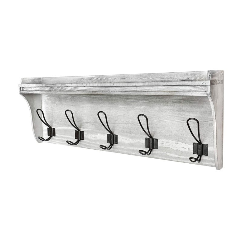 2024 Entryway 26 inch  Mudroom Organizer Wall Mounted Wooden Coat Rack  Shelf  with 5 Coat Hooks