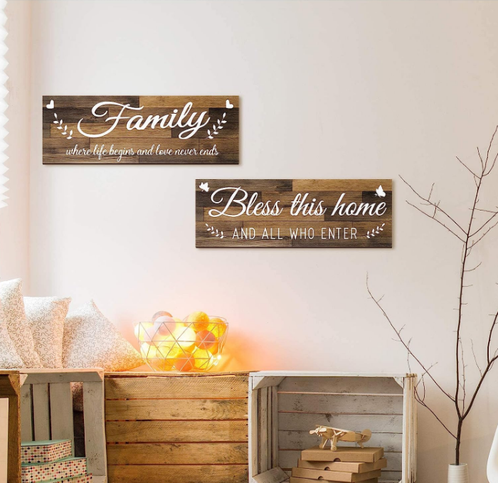 Rustic Bless Art Farmhouse Entryway Bedroom Living Room Office Home Brown Wooden Family Decoration Board Wood Signs Home Decor