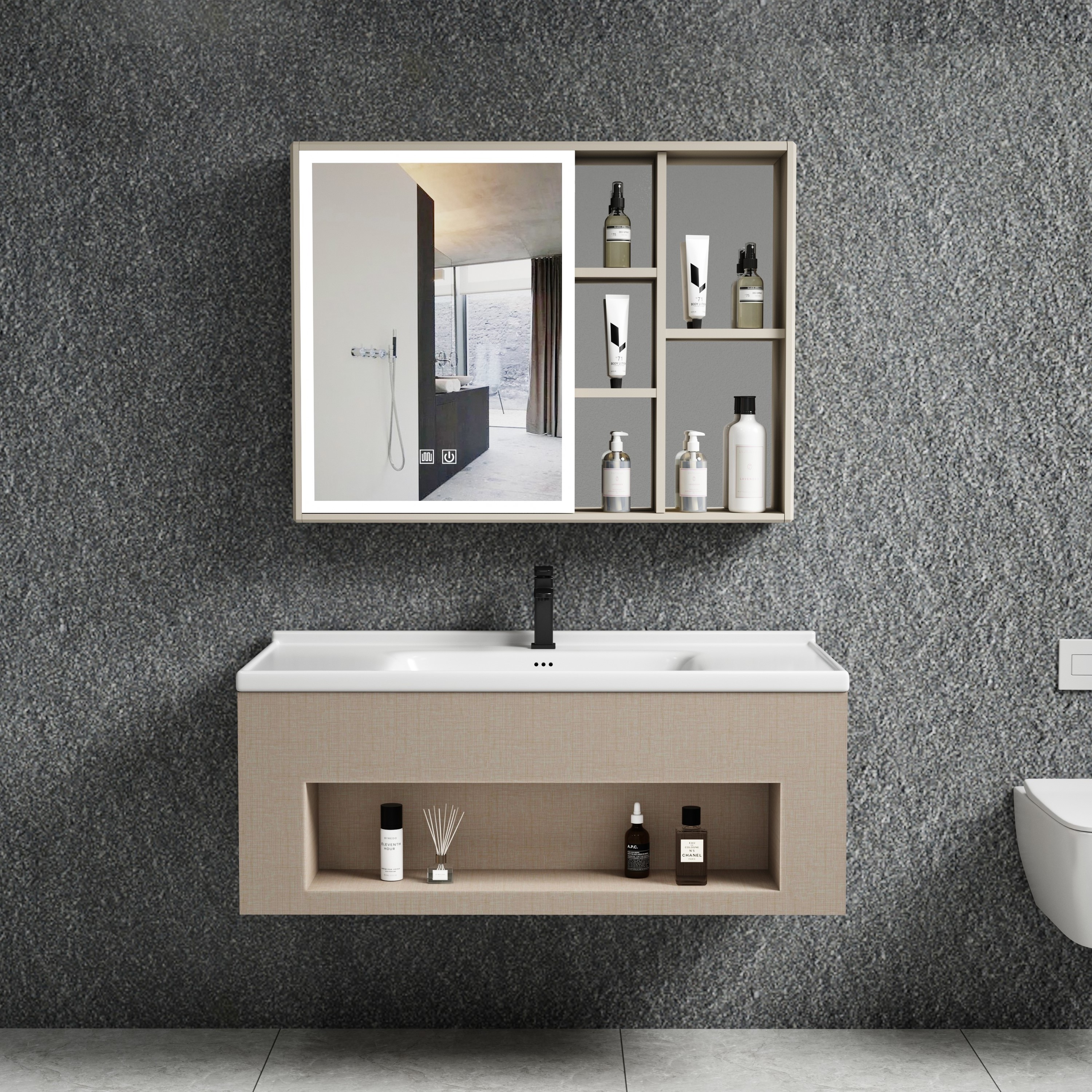 2024 bathroom mirror medicine cabinet storage vanity with led mirror and under sink