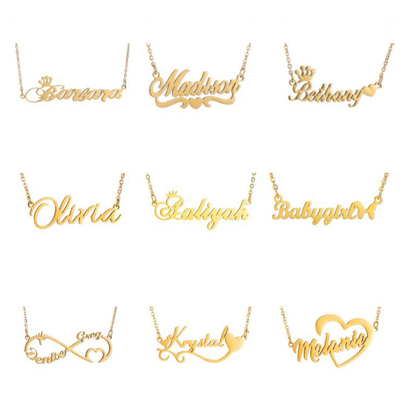 Customised Jewelry Personalized Made 18k Gold Plate Nameplate Necklace Custom Stainless Steel Fashion Name Necklace