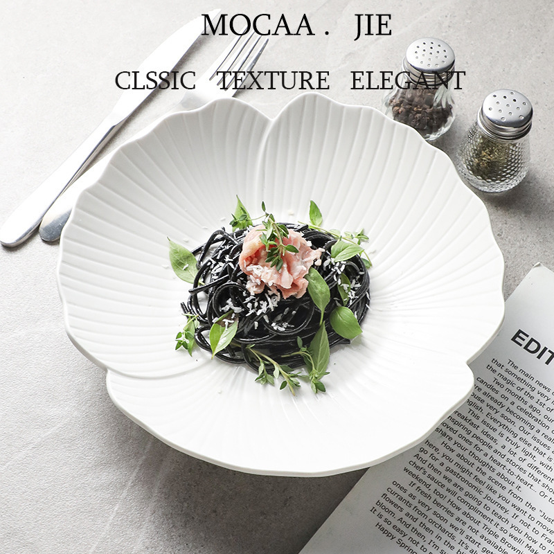 Restaurant Flower Shape Ceramic Dishes Plates Bowls And Hotel,Nordic Unique Porcelain Dessert Fruit Plate