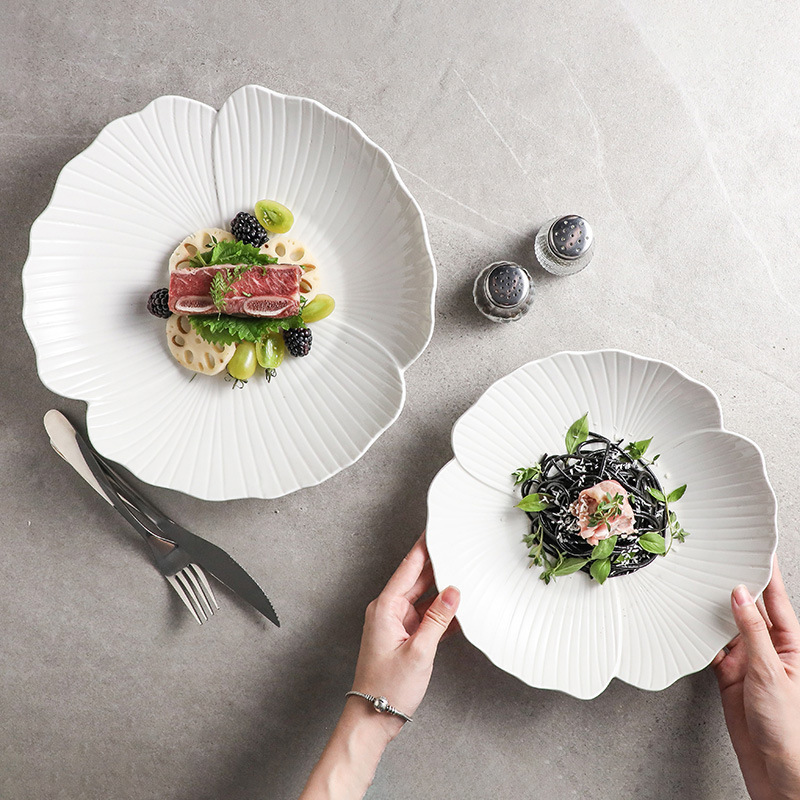 Restaurant Flower Shape Ceramic Dishes Plates Bowls And Hotel,Nordic Unique Porcelain Dessert Fruit Plate