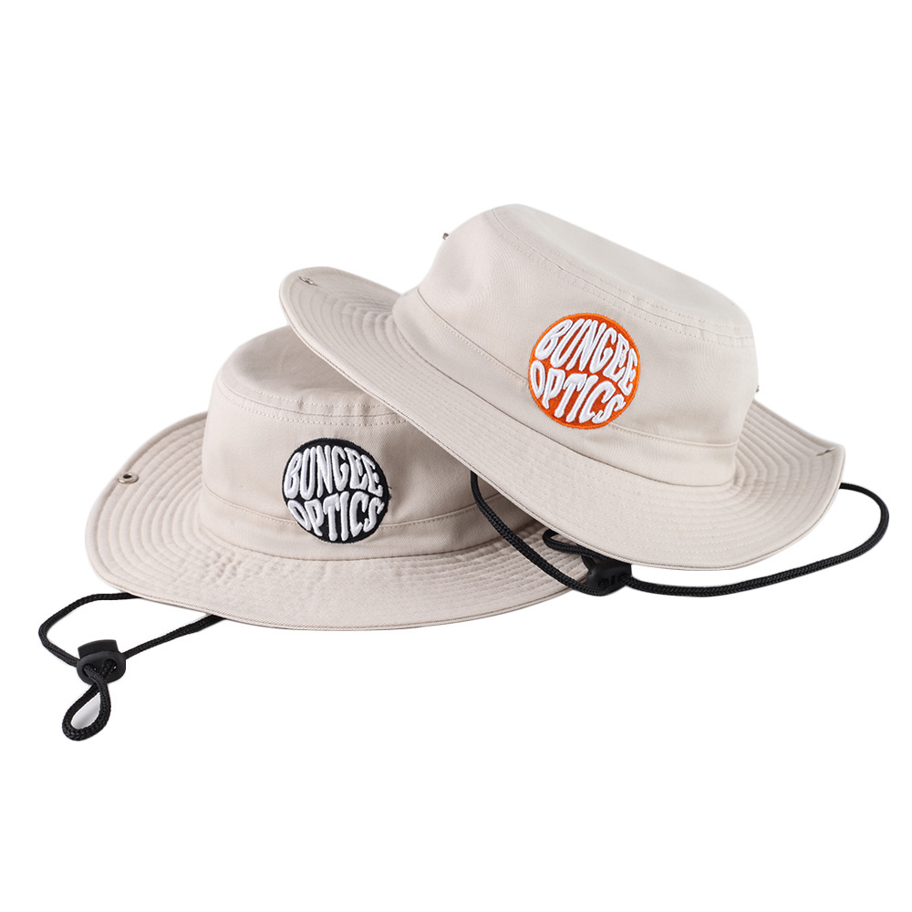 wholesale wide brim fishing hat 3D embroidery logo Cotton Bucket Boonie Hat with button snaps