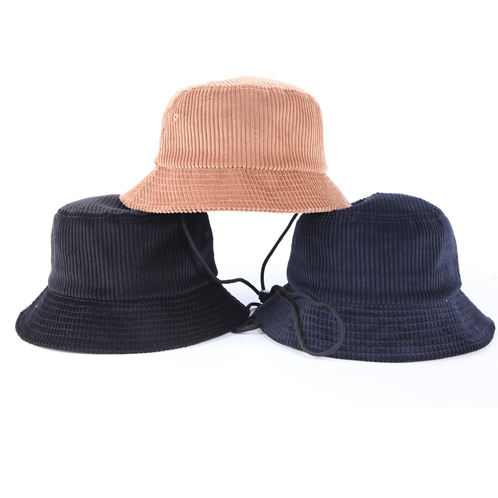 custom made black men corduroy embroidery bucket hat with string boonie hat