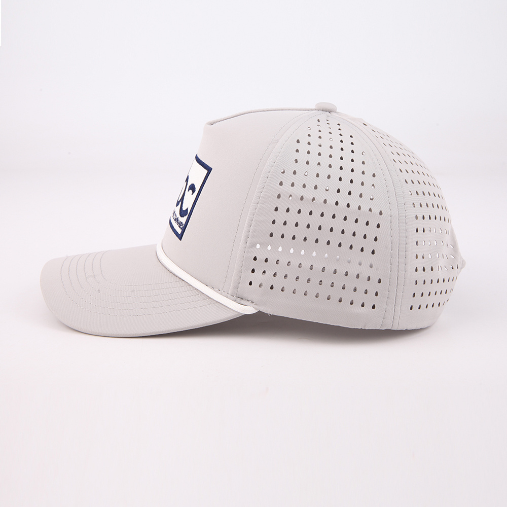 Custom 5 Panel Embroidery Logo f Laser Cut Hole Perforated Dad Gorras Golf Sports Cap,Curved Brim Polyester Baseball Rope Hat