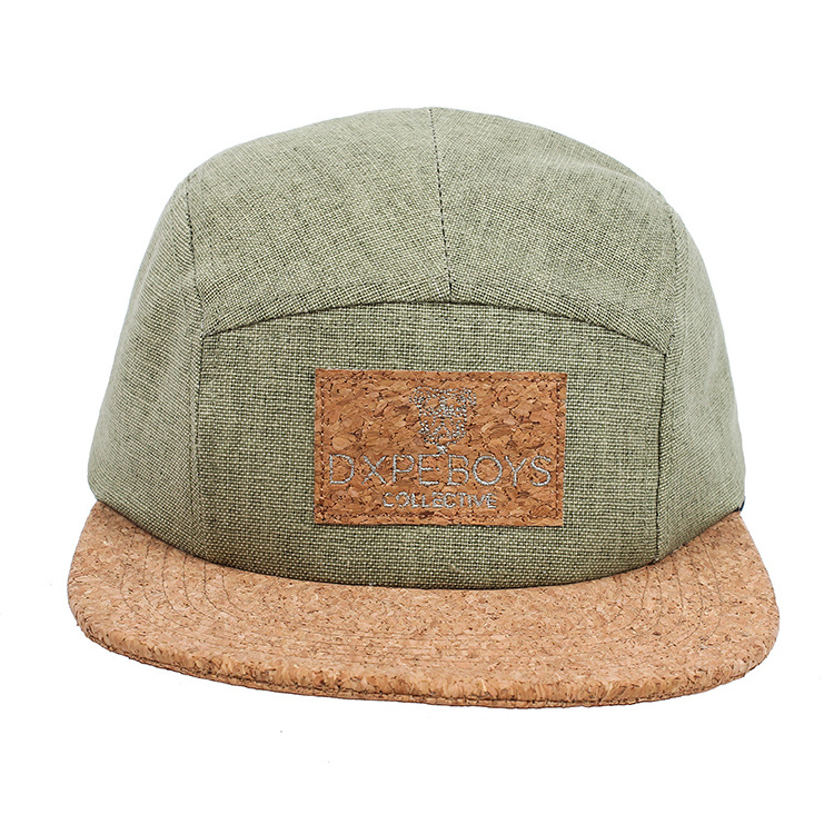 custom hemp  wooden brim camp 5 panel hats