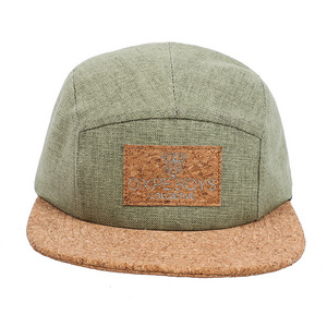 custom hemp  wooden brim camp 5 panel hats