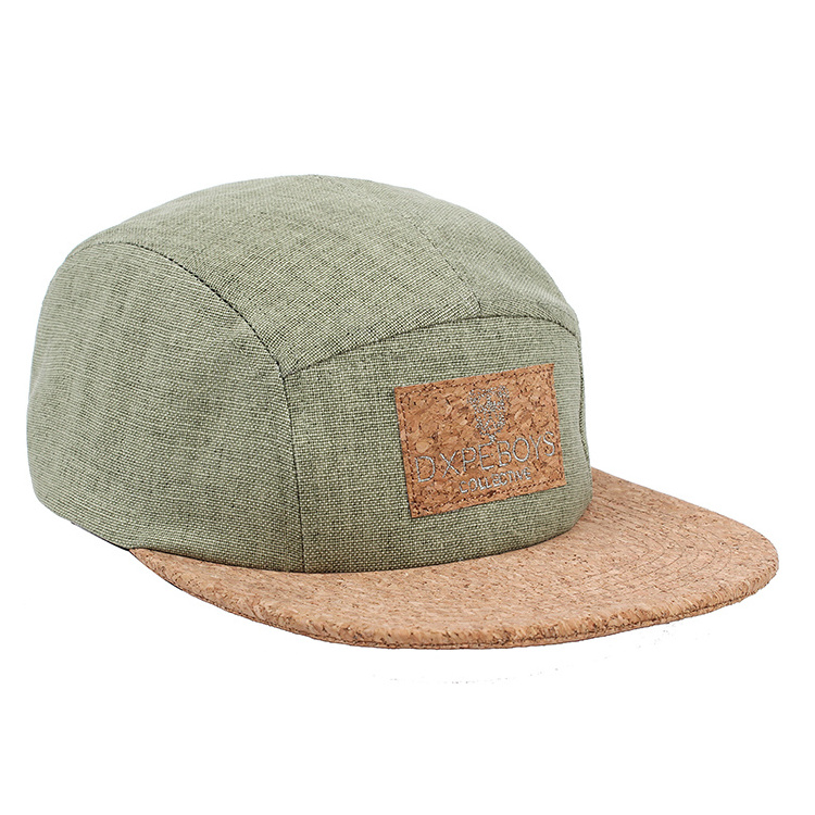 custom hemp  wooden brim camp 5 panel hats