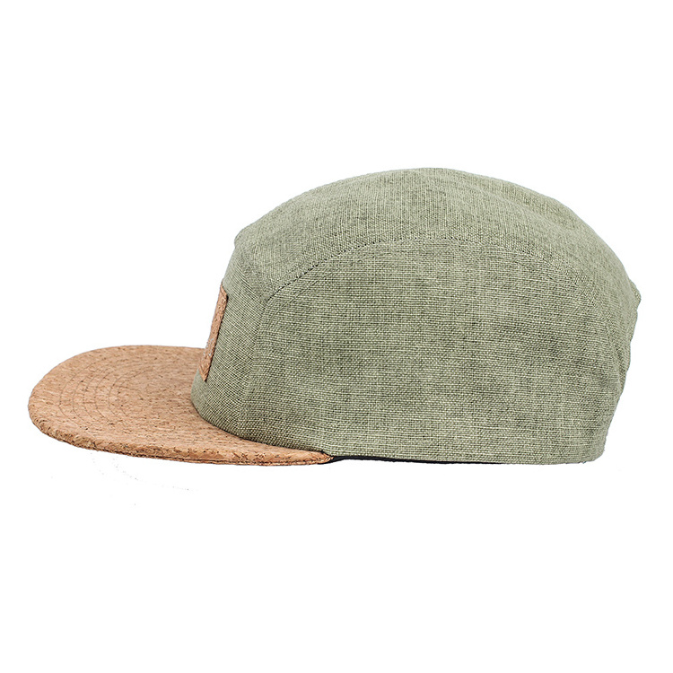 custom hemp  wooden brim camp 5 panel hats