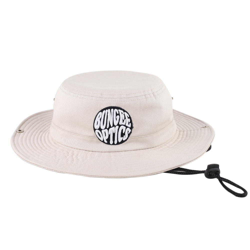 wholesale wide brim fishing hat 3D embroidery logo Cotton Bucket Boonie Hat with button snaps