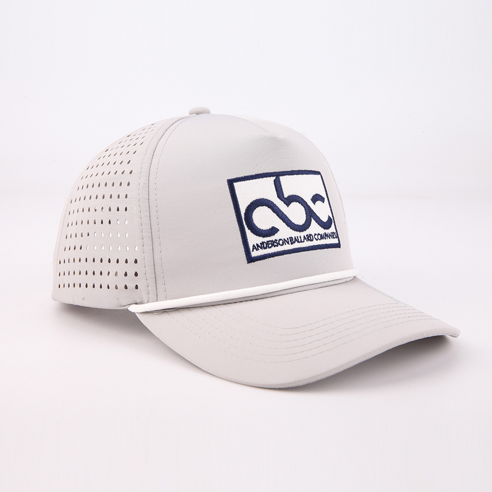 Custom 5 Panel Embroidery Logo f Laser Cut Hole Perforated Dad Gorras Golf Sports Cap,Curved Brim Polyester Baseball Rope Hat