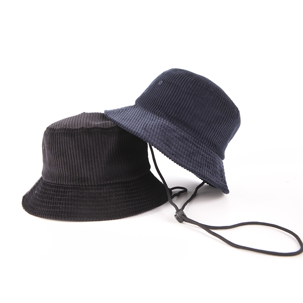 custom made black men corduroy embroidery bucket hat with string boonie hat