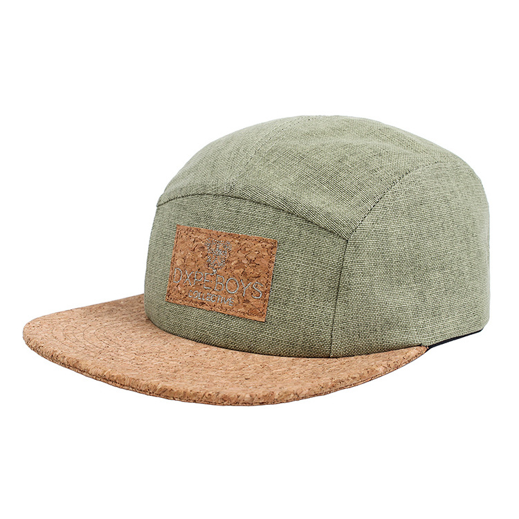 custom hemp  wooden brim camp 5 panel hats