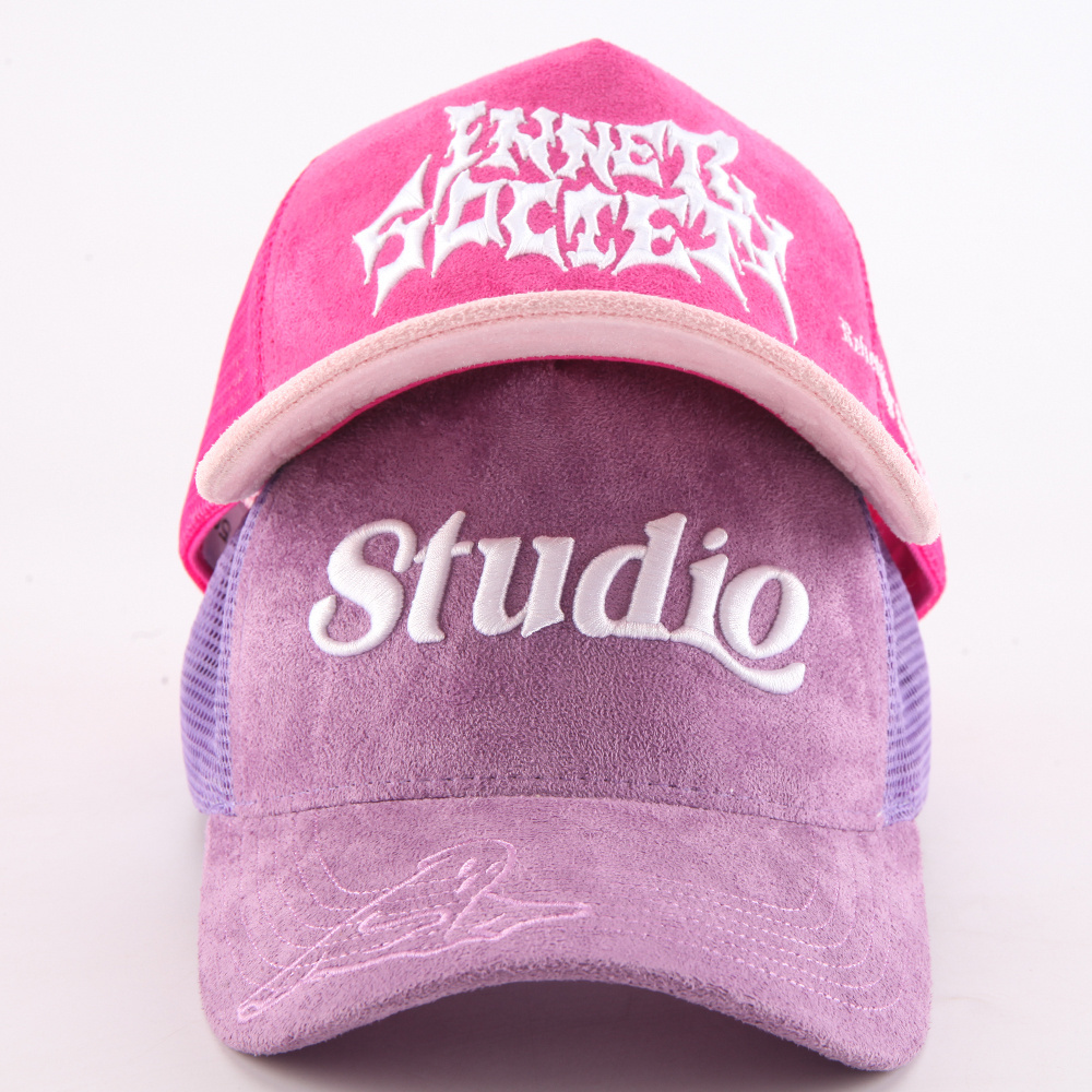 custom embroidery logo suede trucker cap hat