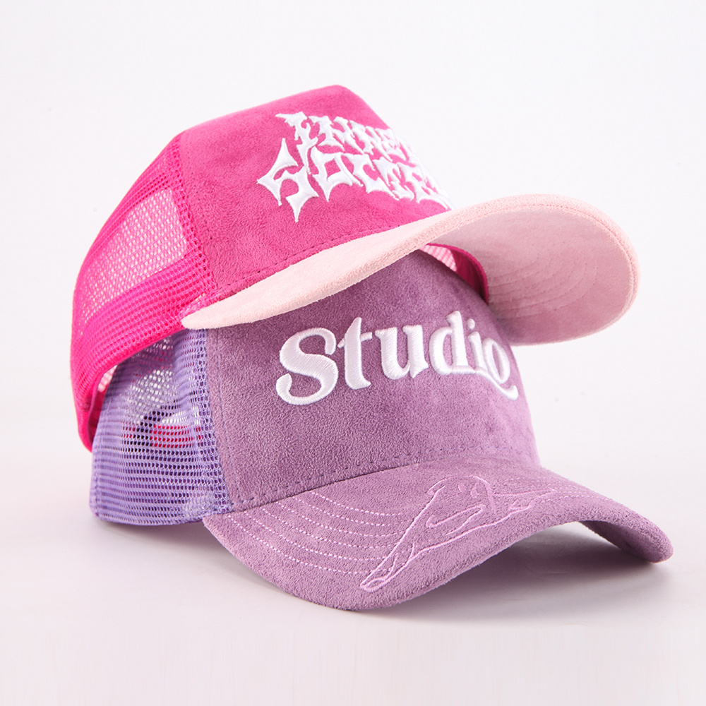 custom embroidery logo suede trucker cap hat