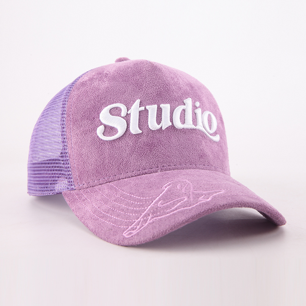 custom embroidery logo suede trucker cap hat