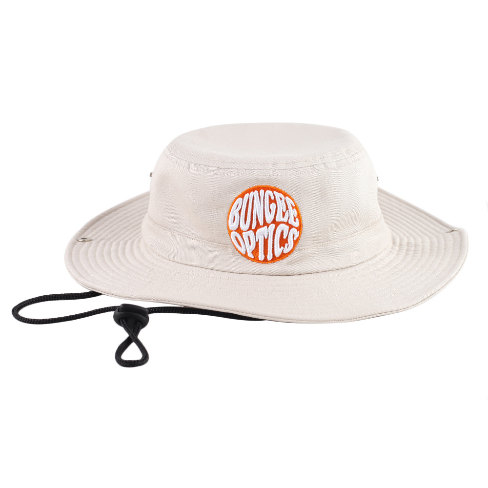 wholesale wide brim fishing hat 3D embroidery logo Cotton Bucket Boonie Hat with button snaps