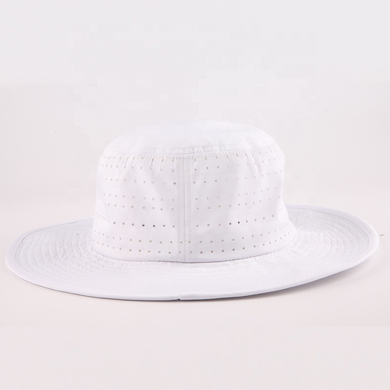 Custom Logo High Quality Quick Dry Sun Safari Cap Fisherman Wide Brim waterproof laser cut hole String Golf Bucket Hat