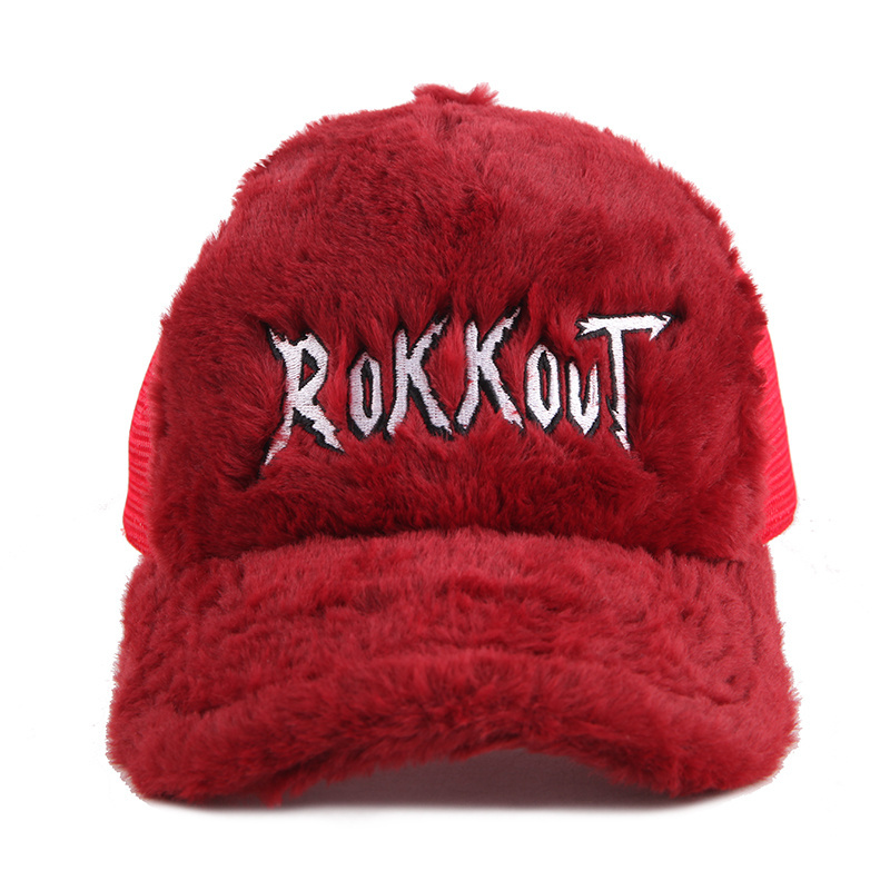 Wholesale Fluffy Furry Trucker Cap Fuzzy Fur Baseball Cap Mesh Trucker Hat Custom Logo