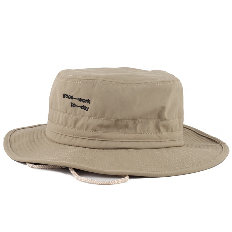 Wholesale wide brim quick dry polyester boonie fishing hat embroidery logo custom bucket hats with string