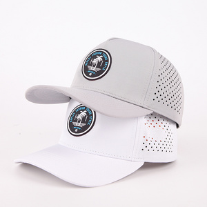 Custom 6 Panel Polyester Waterproof Laser Cut Hole Perforated Dad Hat Rubber Patch Sports Baseball Caps