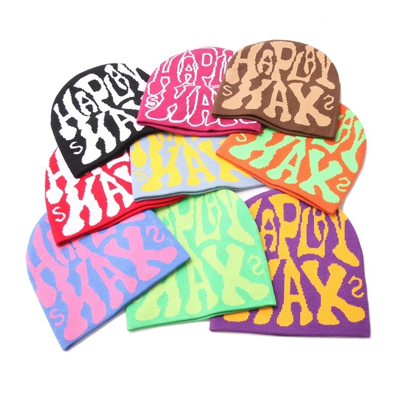 Wholesale Unisex All Over print Winter Hat Cap Custom Logo Acrylic Knitted Cuffed Beanie Hats