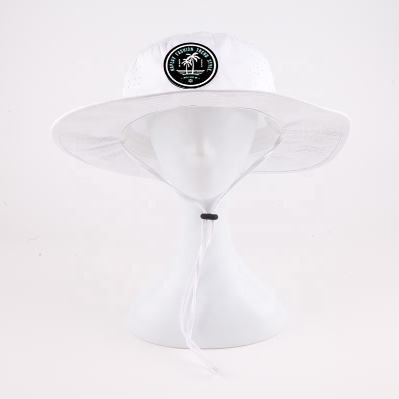 Custom Logo High Quality Quick Dry Sun Safari Cap Fisherman Wide Brim waterproof laser cut hole String Golf Bucket Hat