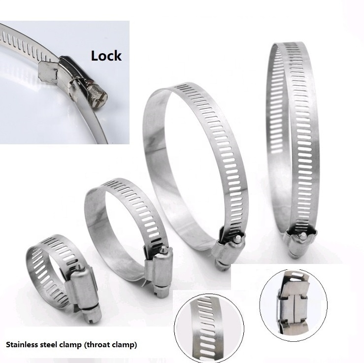 Factory price custom sizes hose clip and throat hoop of 304 stainless steel hose clamp and American throat hoop