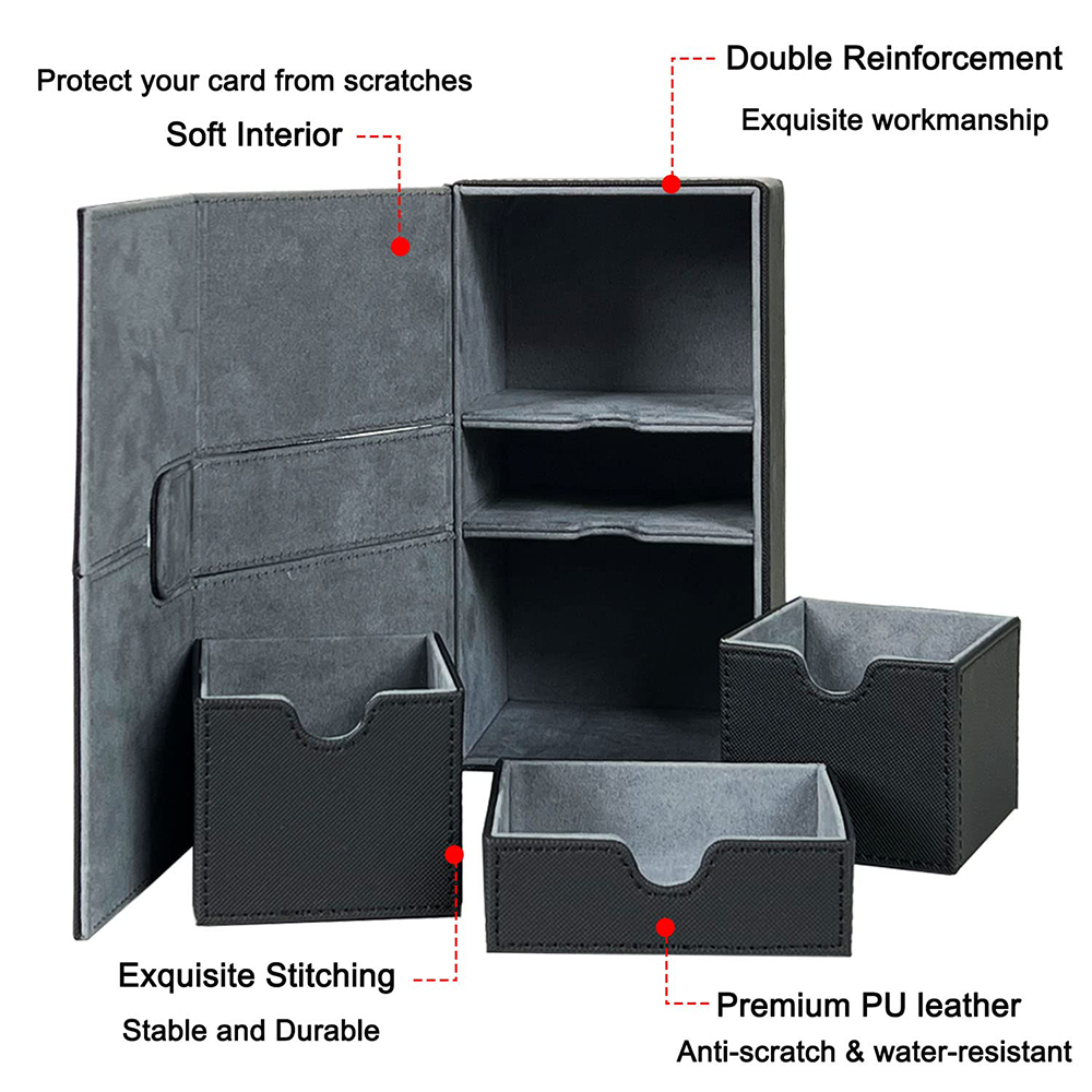 Factory Custom Card Deck Box 3 Drawer Design with Dice Tray Card Deck Case PU Leather