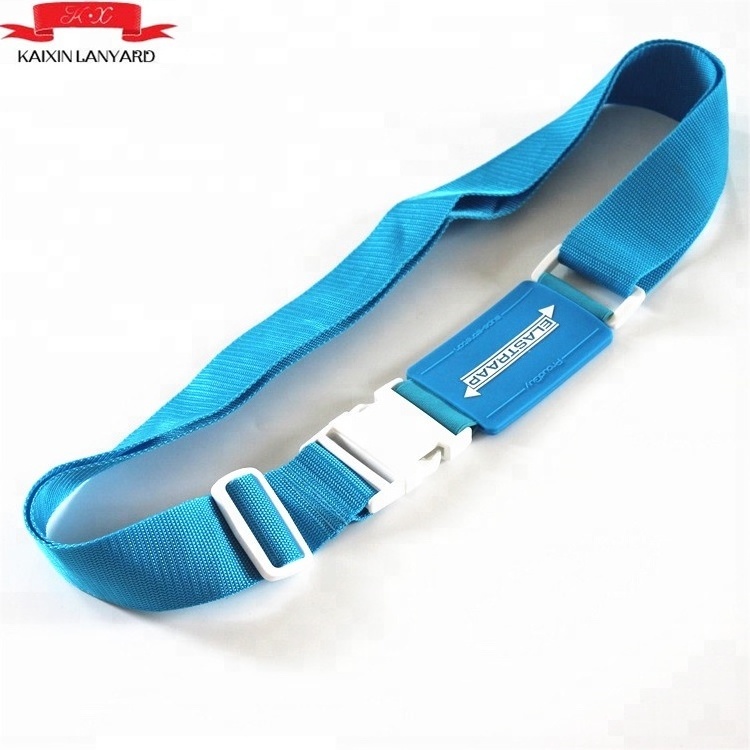 Custom New product polyester adjustable Luggage Strap belt with silicone logo parts