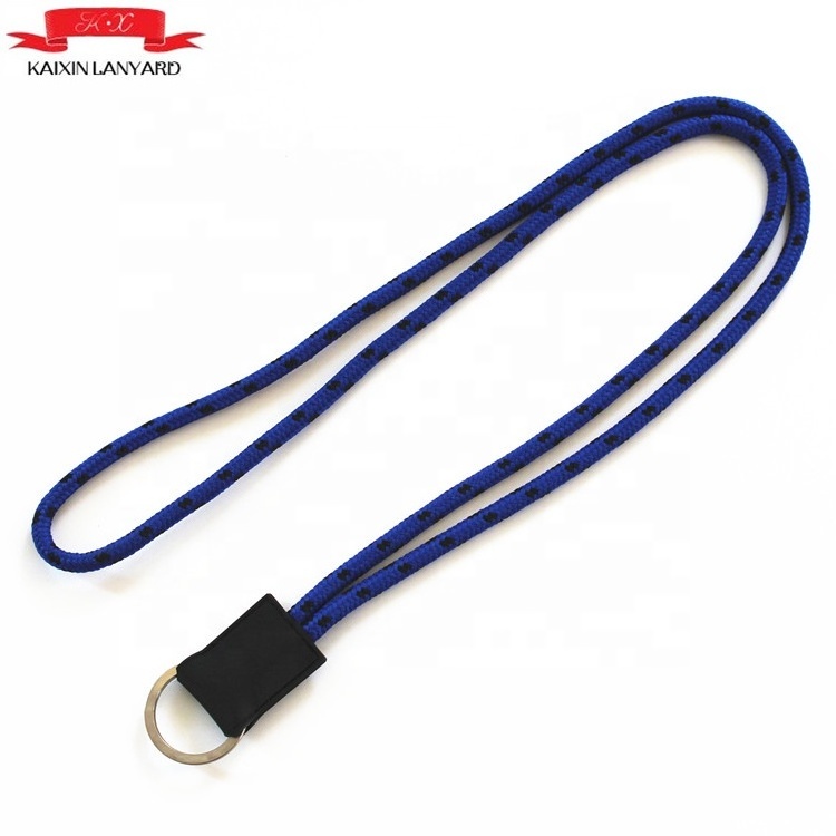 Factory directly made round cord neck rope lanyard with kye-ring and leather parts