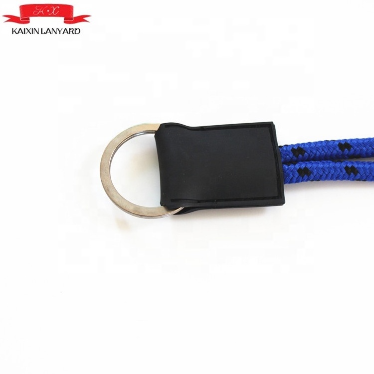 Factory directly made round cord neck rope lanyard with kye-ring and leather parts