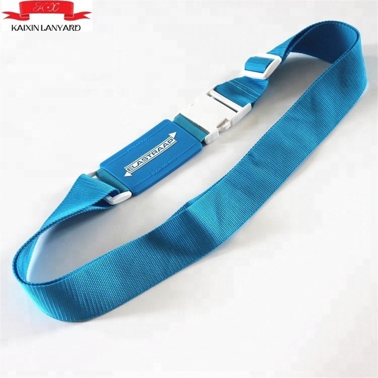 Custom New product polyester adjustable Luggage Strap belt with silicone logo parts